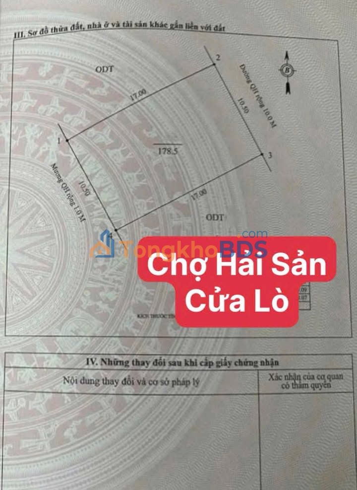 Đất nền Chợ Hải Sản Cửa Lò 178m² - Sổ đỏ chính chủ