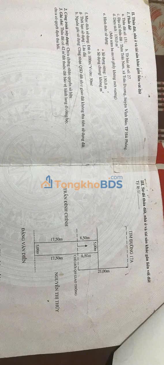 Đất nền Vĩnh Bảo QL37 130m² 2 tỷ - Đường to ô tô