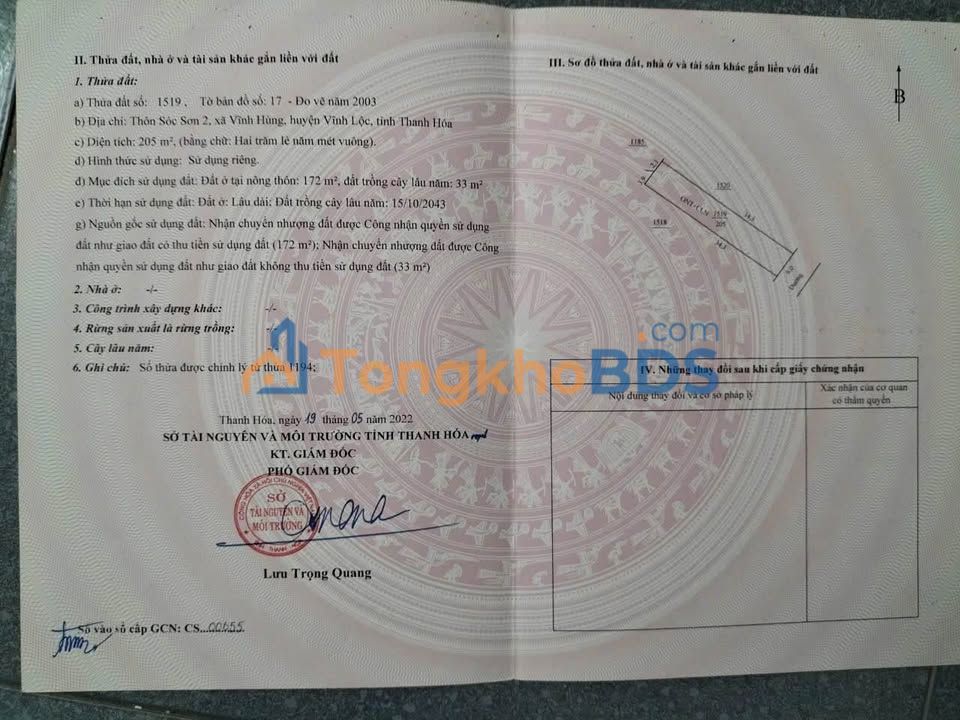 Đất nền Vĩnh Hùng Vĩnh Lộc 205m² 3xxtr - Giá tốt hiếm có