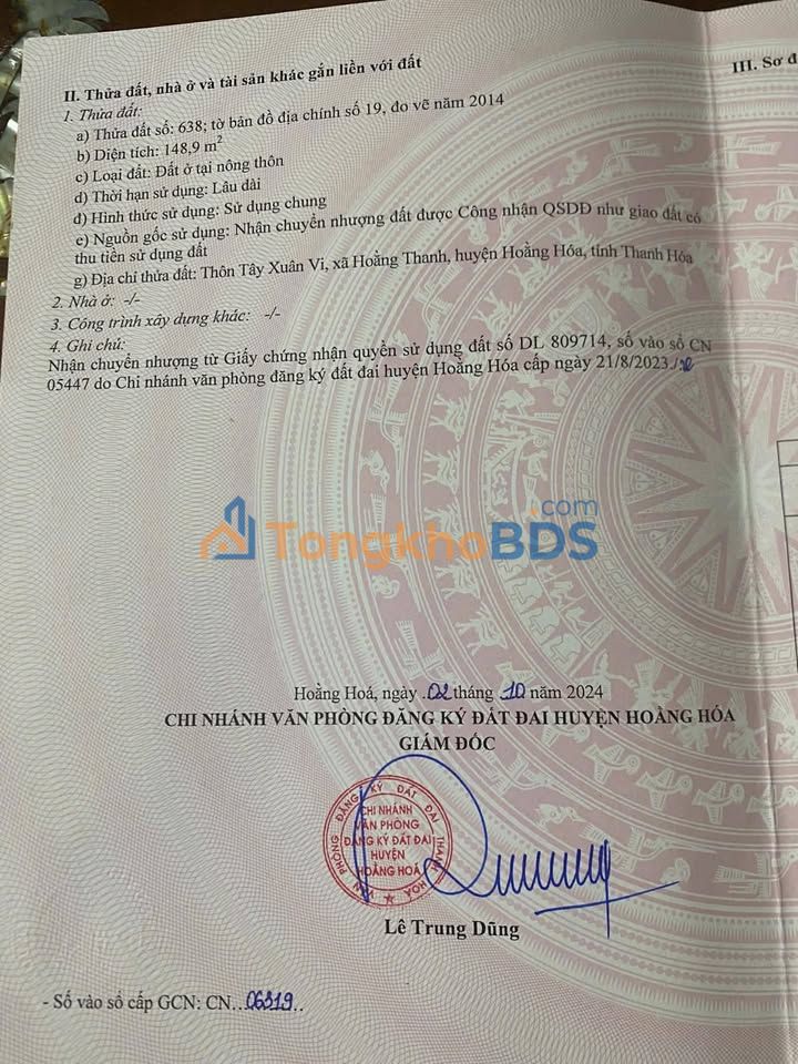 Đất nền Hoằng Thanh 149m2 4xx tr - Sổ đỏ chính chủ