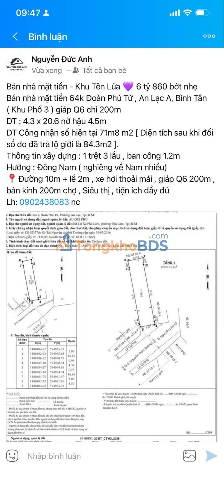 Nhà mặt tiền Bình Tân 84m2 6.86 tỷ - Oto vào tận nhà