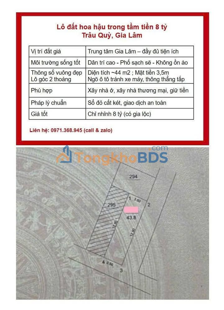 Đất nền Ngô Xuân Quảng, Gia Lâm 44m² 8 tỷ - Sổ đỏ chính chủ