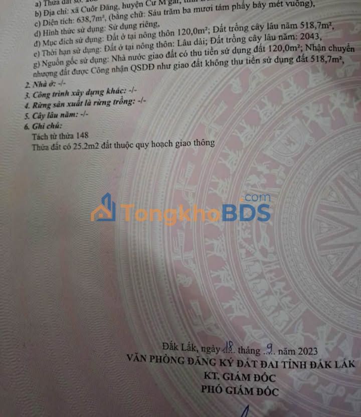 Đất nền Buôn Kroa B Cư M'gar 639m² 1,3 tỷ - Sổ đỏ chính chủ