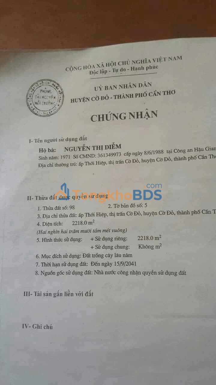 Đất nền Cờ Đỏ Cần Thơ 2.518m² giá thỏa thuận - Sổ đỏ chính chủ