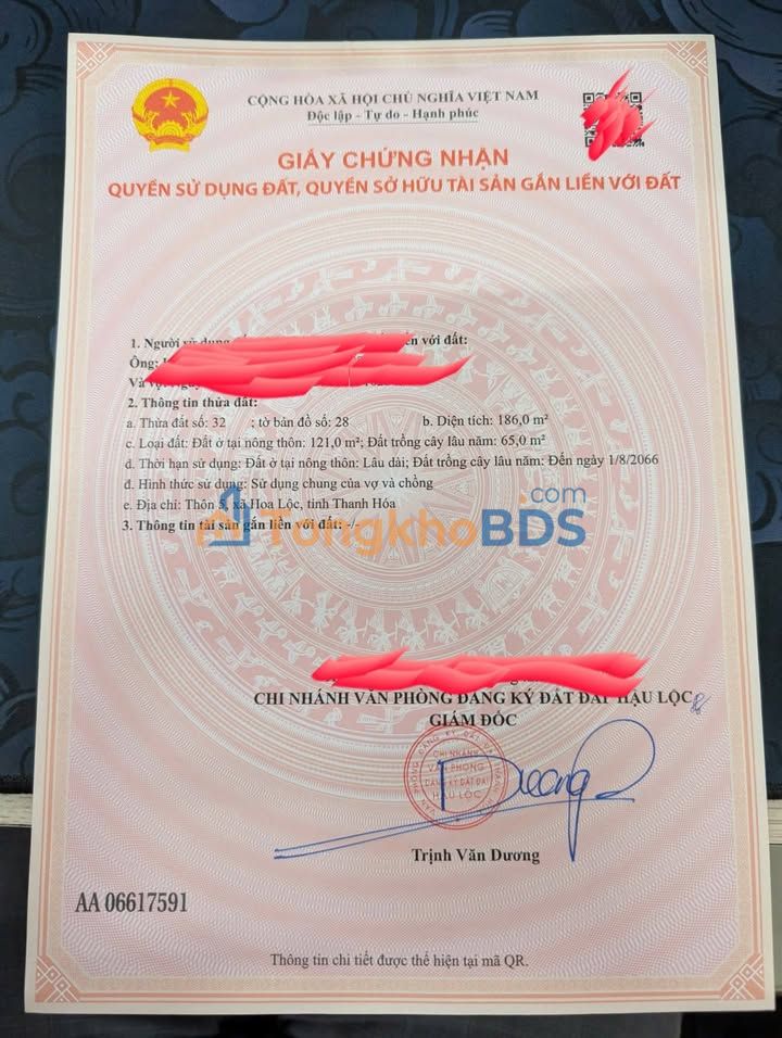 Đất thổ cư 186m² Thôn 5 Liên Lộc cạnh KCN - Sổ đỏ chính chủ