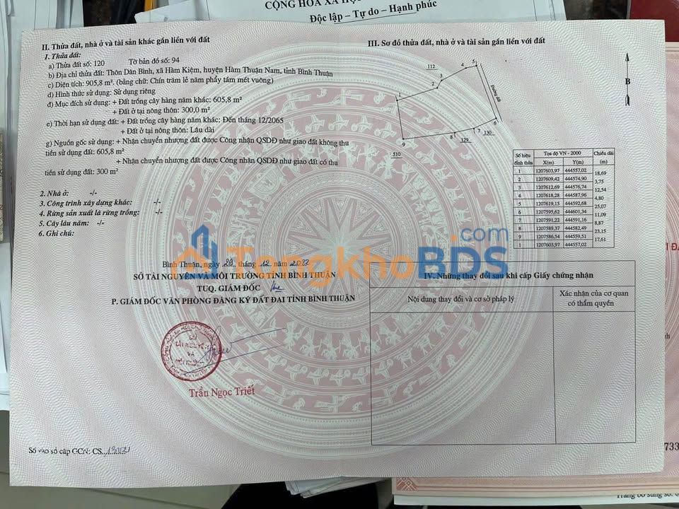 Đất thổ cư Hàm Kiệm Bình Thuận 905m² 1.5 tỷ - Sổ đỏ