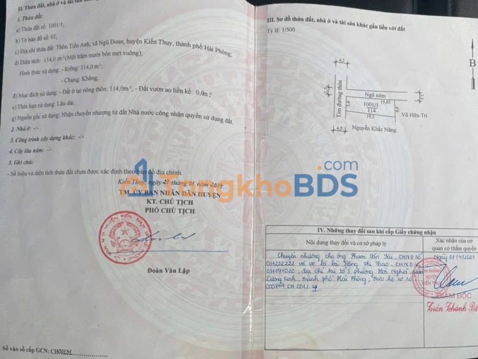 Đất nền Mạc Thái Tổ Kiến Thuỵ 114m² 2,1 tỷ - Đường to ô tô