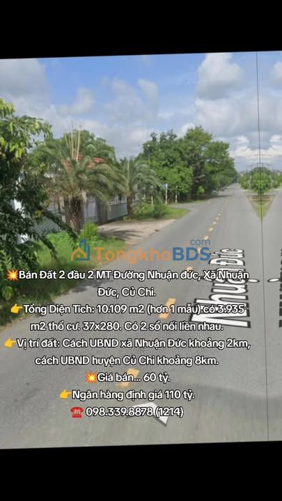 Đất nền Nhuận Đức Củ Chi 10.109m² giá 60 tỷ - Sổ đỏ chính chủ
