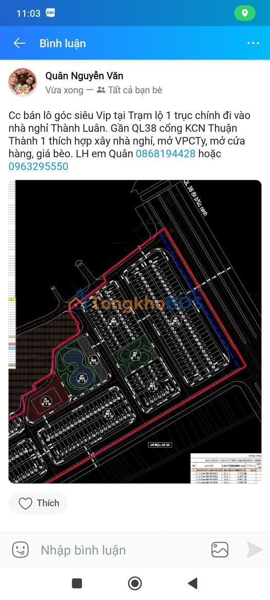 Đất nền Thuận Thành 124m² 6.85 tỷ - Sổ hồng chính chủ