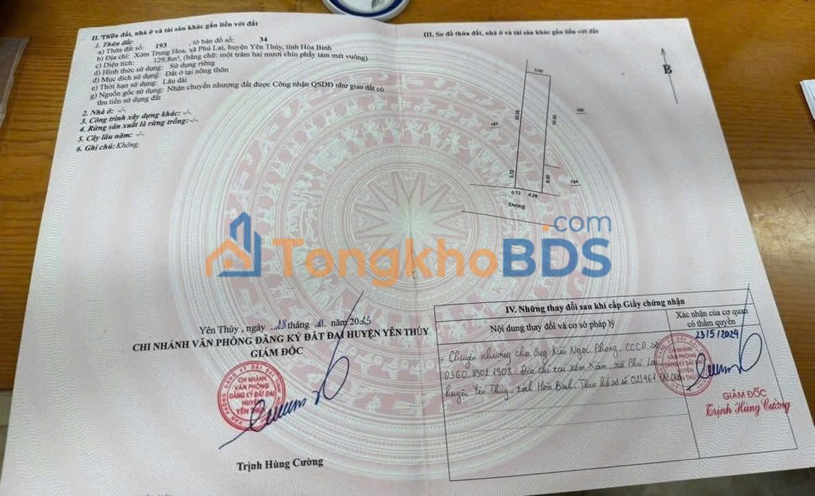 Đất Trung Hoa Phú Lai 129m² 300 triệu - Sổ đỏ chính chủ