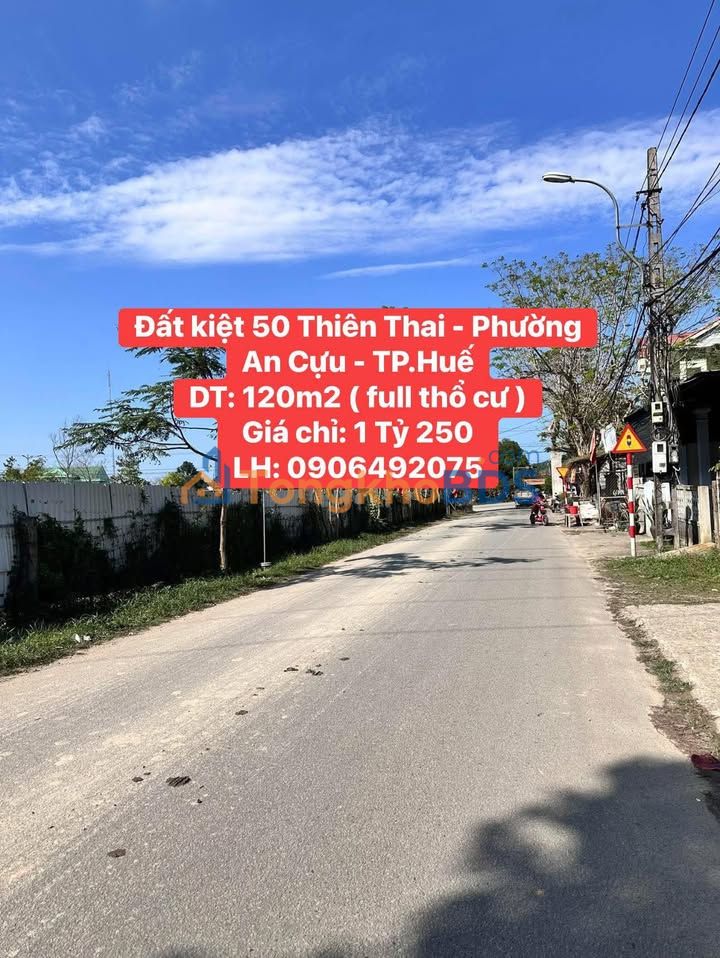 Đất nền Kiệt 50 Thiên Thai An Cựu Huế 120m²/1.25 tỷ - Sổ đỏ chính chủ