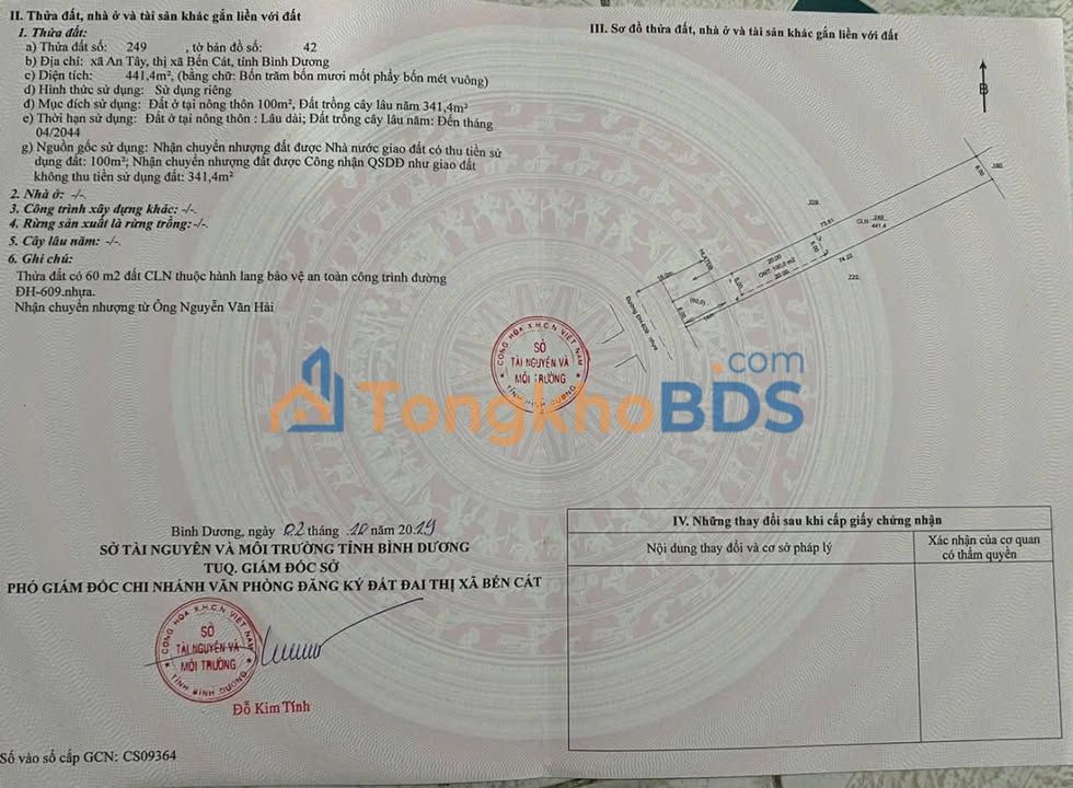 Đất nền An Tây 052 Bến Cát 444m² 3.2 tỷ - Sổ đỏ chính chủ