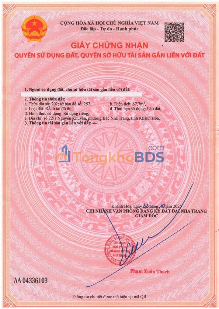 Đất nền Vĩnh Thạnh Nha Trang 68m² 2.45 tỷ - Tiềm năng tăng giá