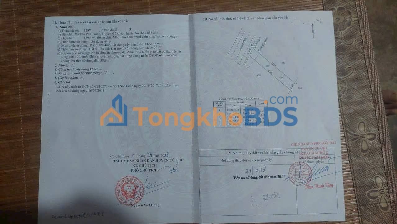 Đất nền Củ Chi Tân Phú Trung 159m² 2 tỷ - Thổ cư 100%