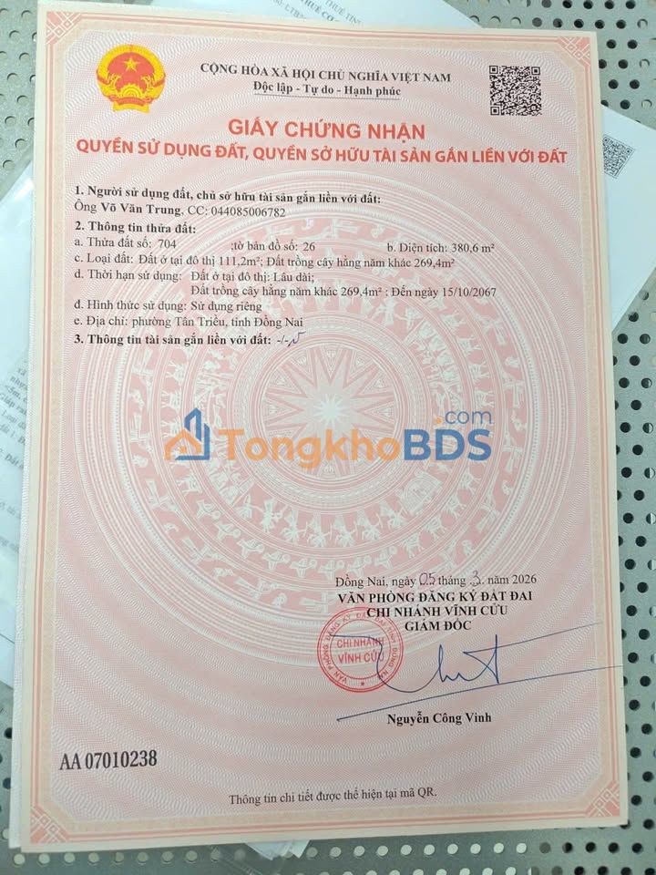 Đất nền Tân Bình Vĩnh Cửu 85m² giá 1,195 tỷ - Sổ đỏ chính chủ