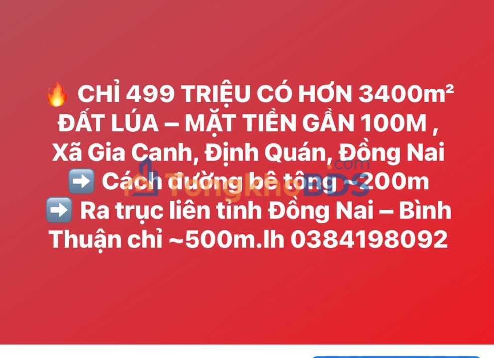 Đất lúa Gia Canh 3.400m² 499 triệu - Tiềm năng tăng giá