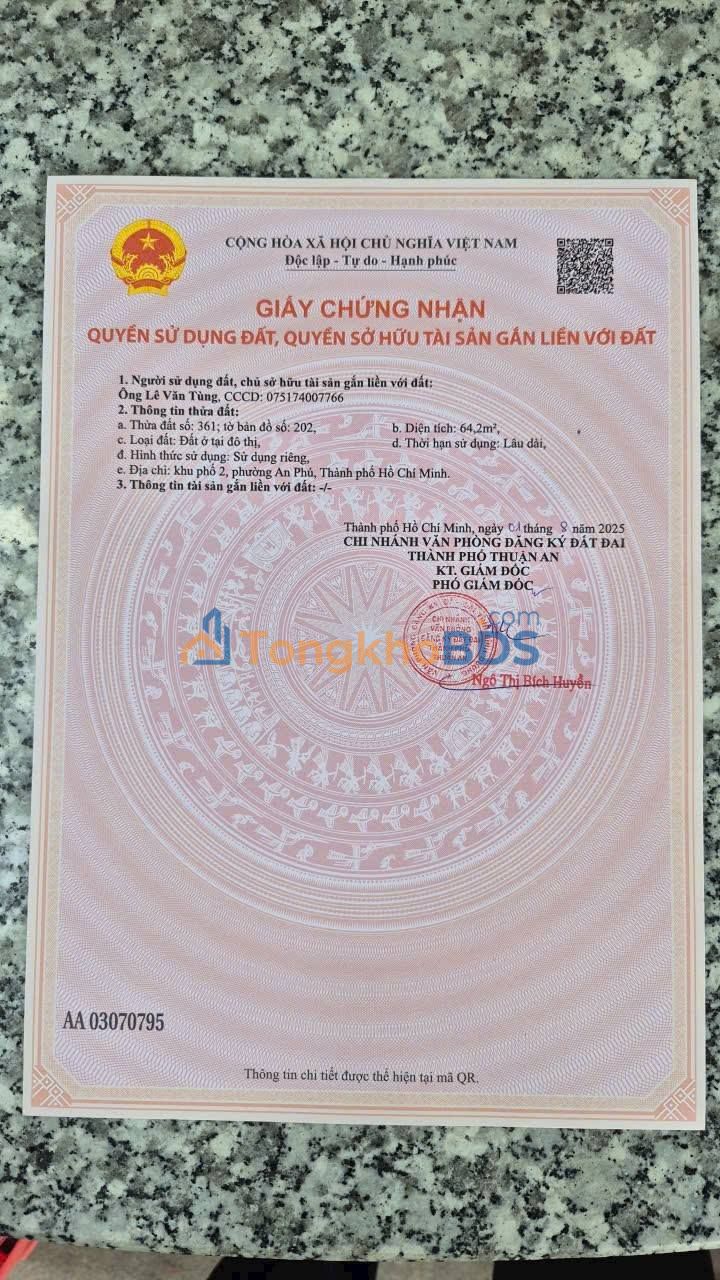 Đất nền An Phú Thuận An 64m² 2.65 tỷ - Sổ đỏ chính chủ