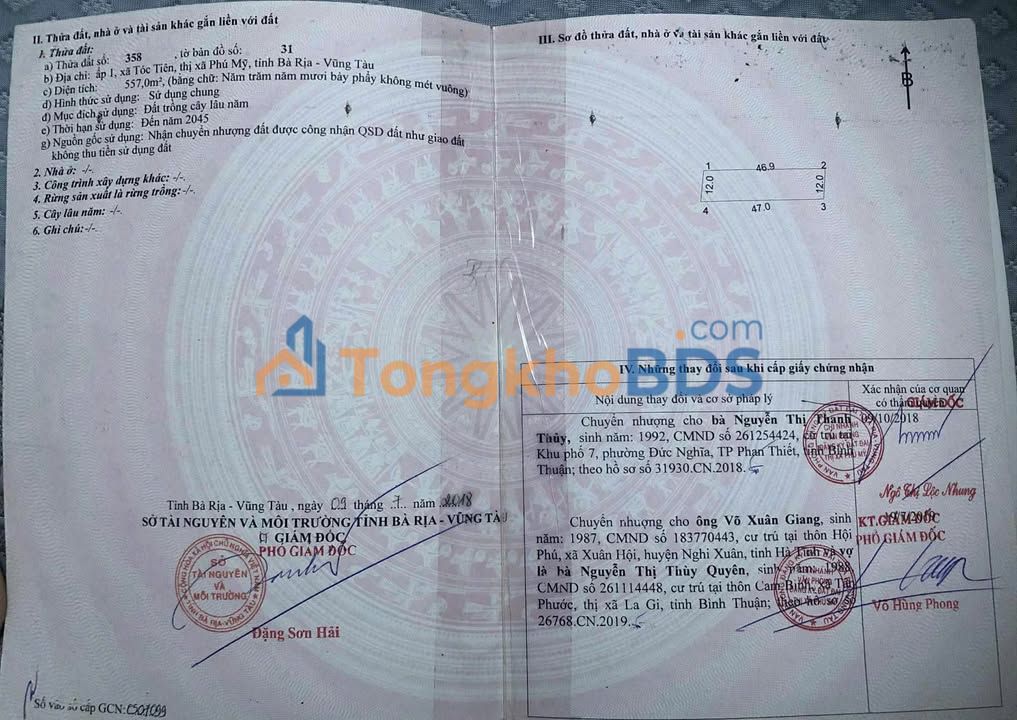 Đất nền Ấp 1 Tóc Tiên 564m² giá 1 tỷ - Sổ đỏ chính chủ