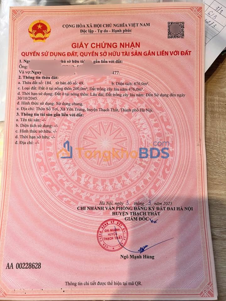 Đất nền Yên Bài Ba Vì 205m² 4 tỷ - Sổ đỏ chính chủ