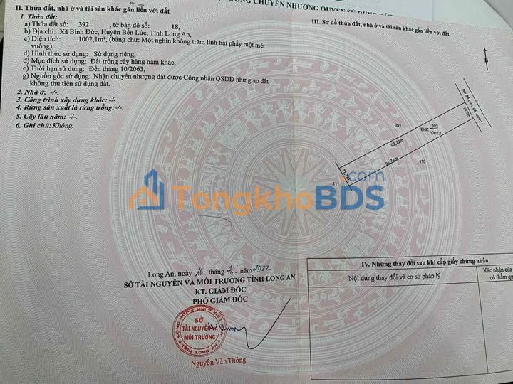 Đất nền Bình Đức Bến Lức 1.000m² 950 triệu - Sổ đỏ chính chủ