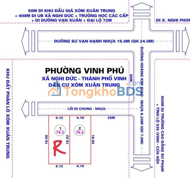 Đất nền Nghi Đức Vinh 75m² 2.1 tỷ - Đường to ô tô