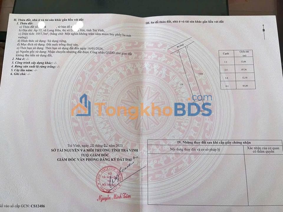 Đất Long Hữu, Cầu Ngang 1.101m² 480 triệu - Pháp lý rõ ràng