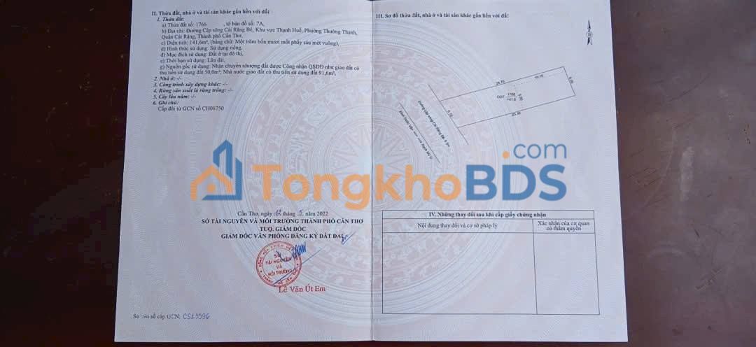 Đất nền Cần Thơ Cái Răng 142m² 2.26 tỷ - Sổ đỏ chính chủ