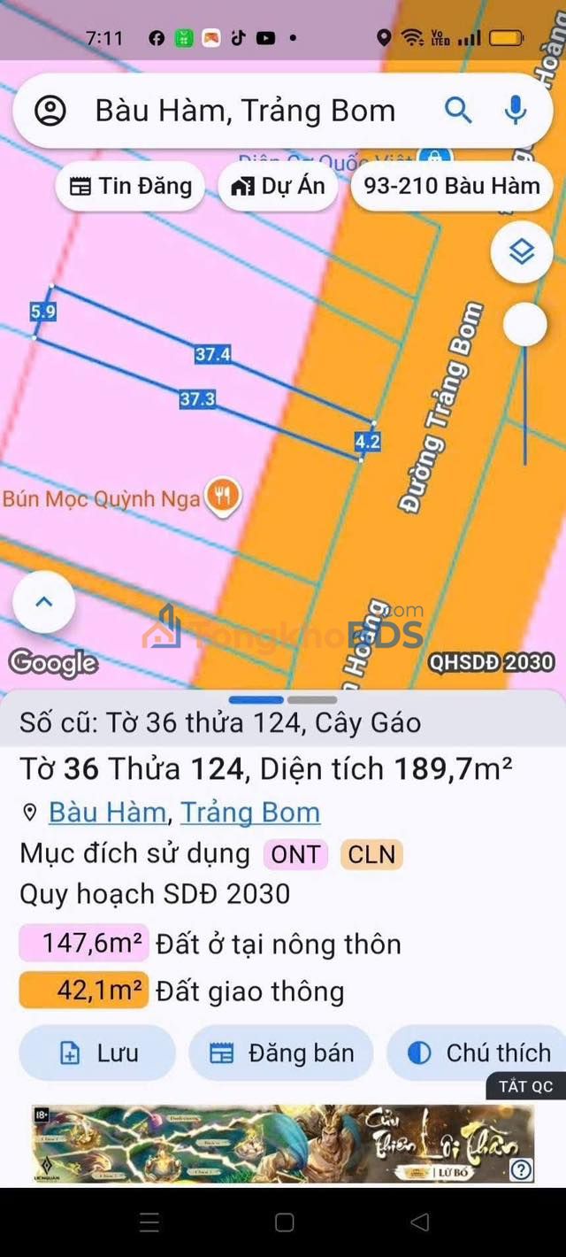 Đất nền Trảng Bom 155m² 2.08 tỷ - Sổ đỏ chính chủ