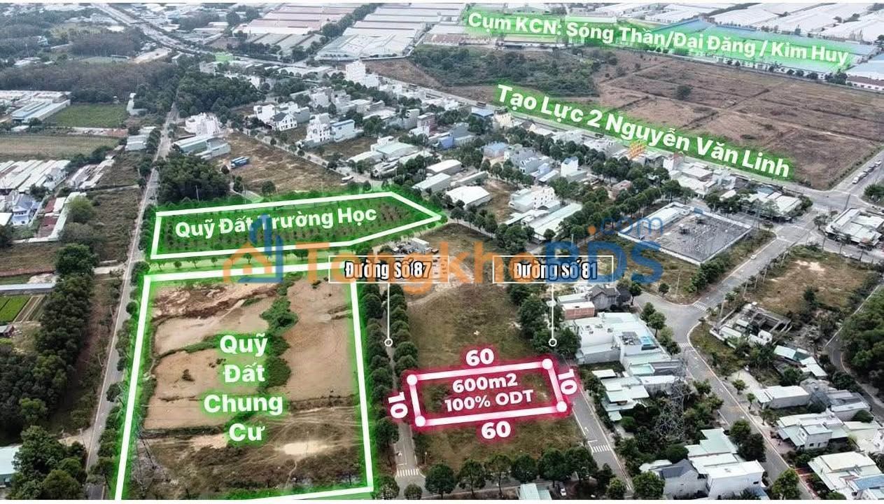 Đất nền TP Mới Bình Dương 600m² 2.85 tỷ – Sổ đỏ chính chủ