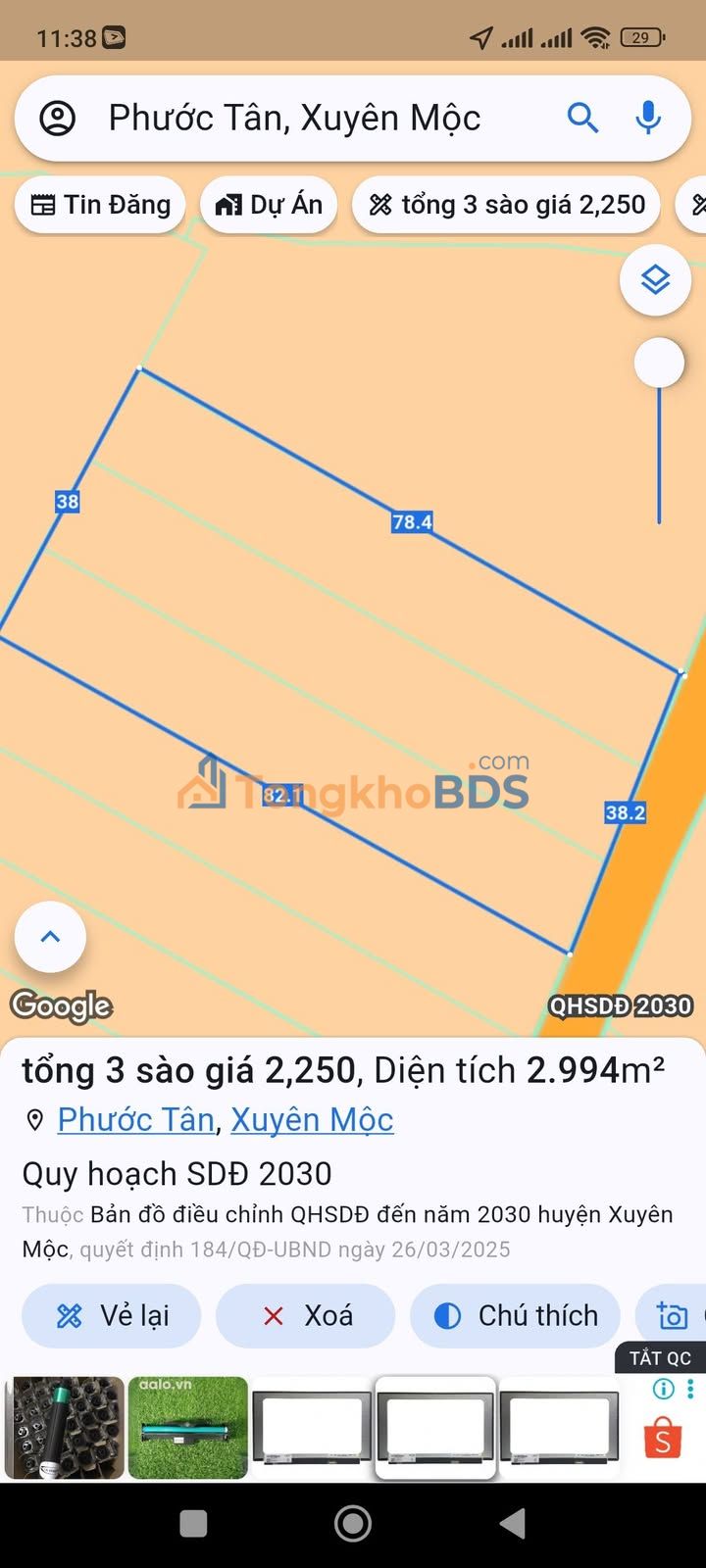 Đất nền Phước Tân Xuyên Mộc 1.08 sào 2.25 tỷ - Đường to ô tô