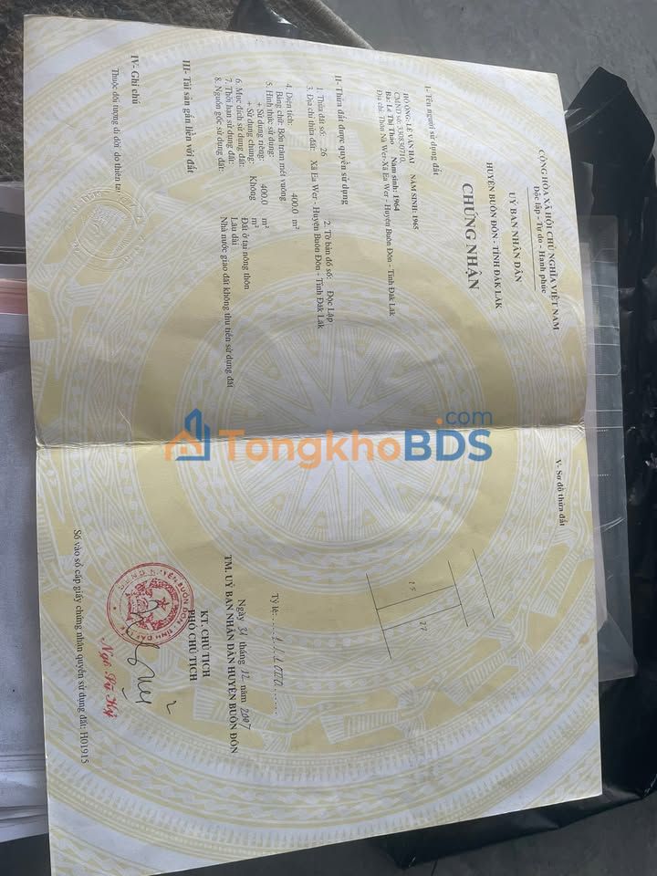 Đất nền Ea Wer 400m² 200 triệu - Thổ cư 100%