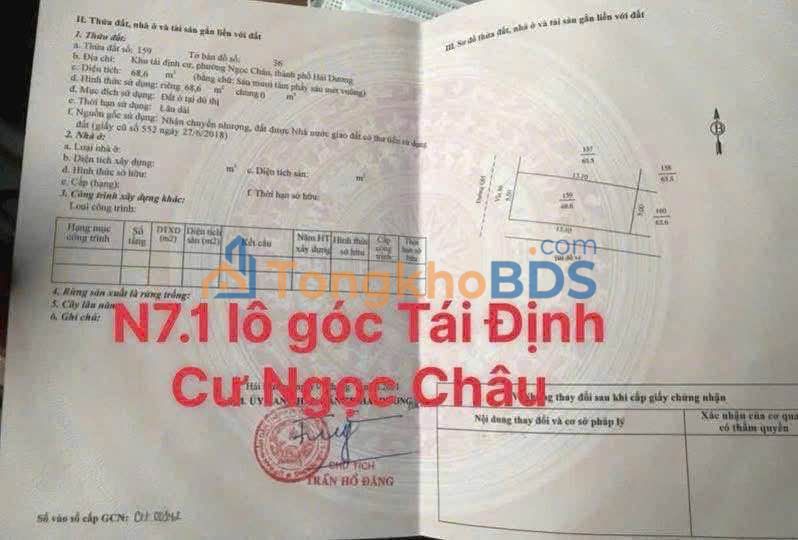 Đất Tái Định Cư Ngọc Châu 68.6m² - Lô Góc Tây, Giá Hời 3.3 Tỷ