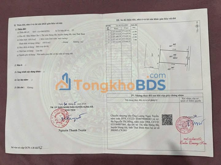 Đất nền Hưng Hà 100m² giá 2.5 tỷ - Sổ đỏ chính chủ