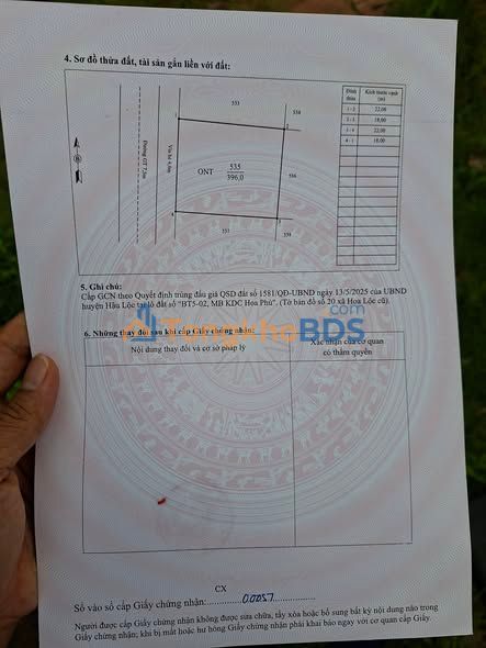 Đất BT5 Hoa Phú Hoa Lộc Hậu Lộc 396m² - Đường ô tô to