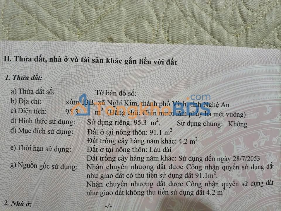 Đất nền Khối 13B Nghi Kim 95m² - Sổ đỏ chính chủ hiếm có