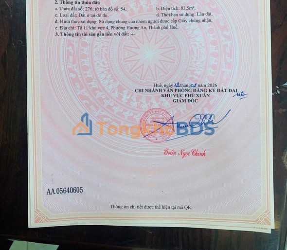 Đất Kiệt Lê Duẫn Huế 83m² giá 1.2 tỷ - Sổ hồng chính chủ