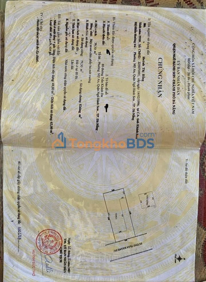 Đất Nguyễn Văn Thoại Sơn Trà 80m² 1 tỷ - Sổ đỏ chính chủ