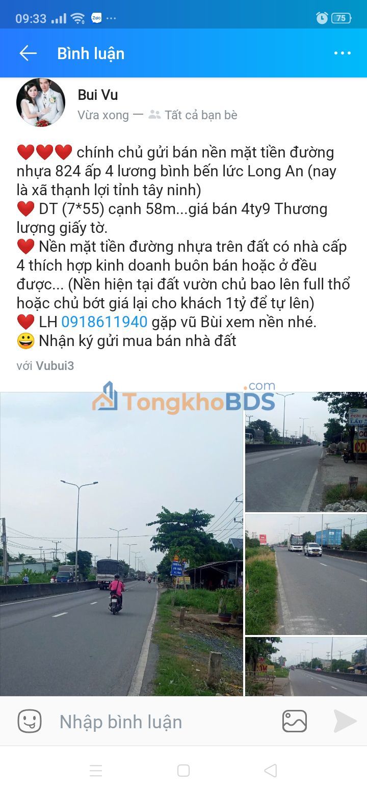 Đất nền Lương Bình 385m²/4,9 tỷ - Đường to ô tô