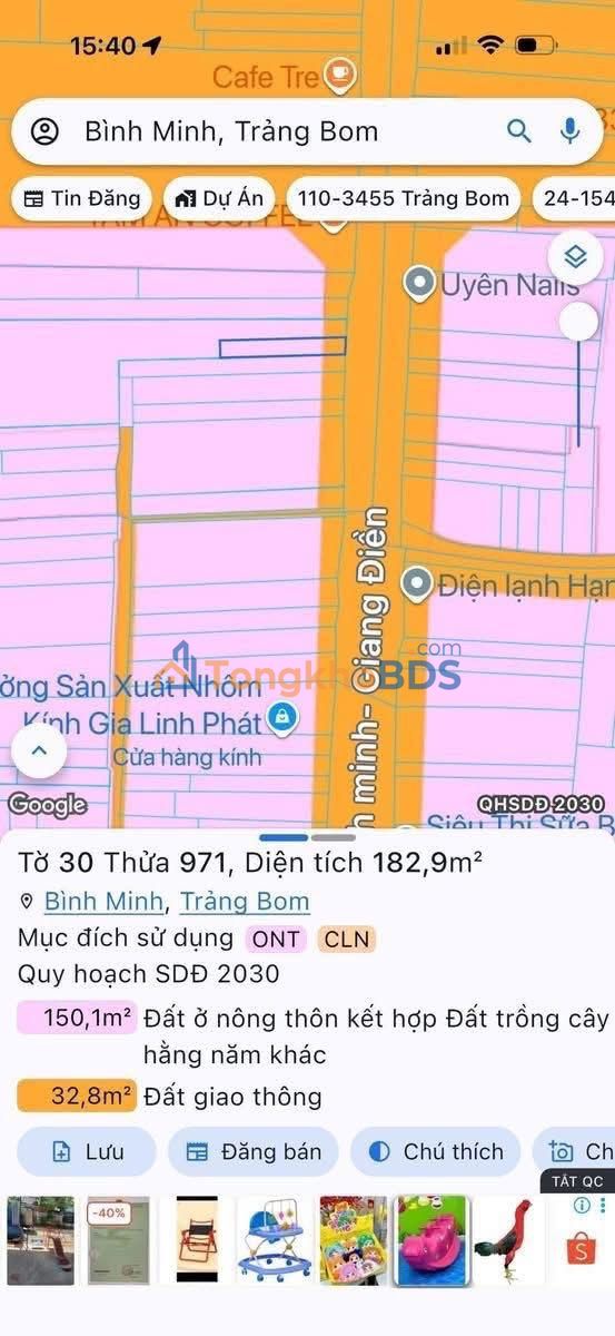 Đất nền Giang Điền Bình Minh 182m² 4.5 tỷ - Sổ đỏ chính chủ