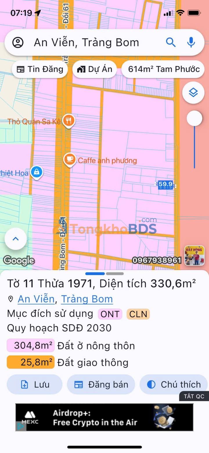 Đất nền Xã Đồi Trảng Bom 330m² 1.35 tỷ Sổ đỏ chính chủ