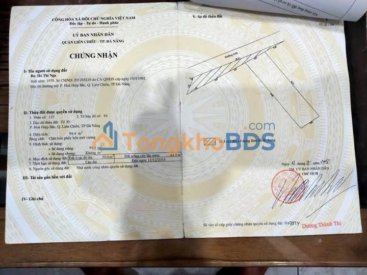 Đất nền Nguyễn Văn Cừ, Liên Chiểu - 94m² - Giá 1 tỷ - Chính chủ bán gấp