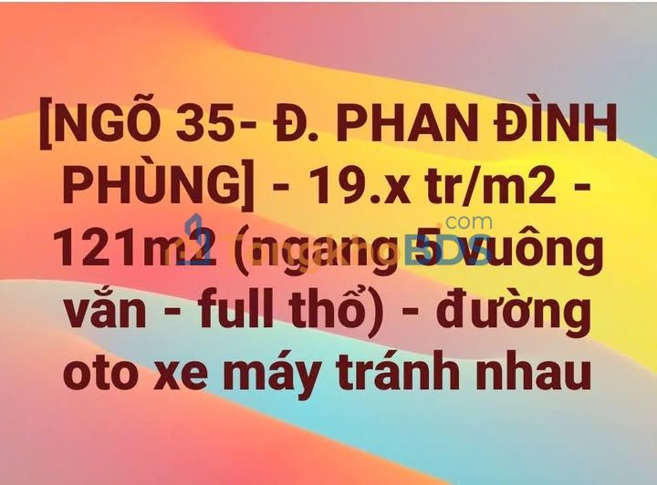 Đất Ngõ 35 Phan Đình Phùng 121m² 2,299 tỷ - Đất thổ cư 100%