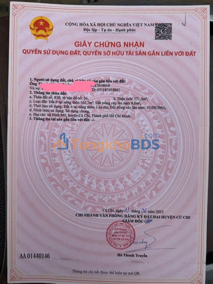 Đất nền Bình Mỹ Củ Chi 170m² 2.75 tỷ - Sổ đỏ chính chủ