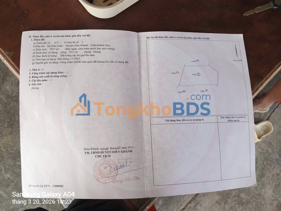 Đất nền Diên Lâm Diên Khánh 8000m² 5,556 tỷ - Sổ đỏ chính chủ
