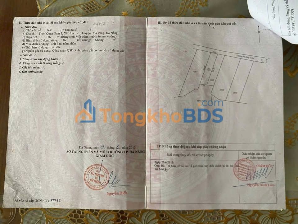 Đất nền Hòa Liên Hòa Vang 116m² giá 1.9 tỷ - Đường ô tô