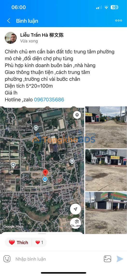 Đất nền Phường Mỏ Chè Sông Công 100m² - Sổ đỏ chính chủ