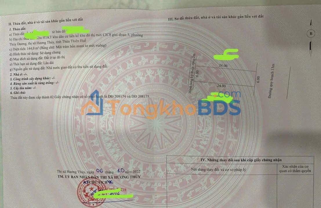 Đất nền Thủy Dương Huế 144m² - Sổ đỏ chính chủ view kênh