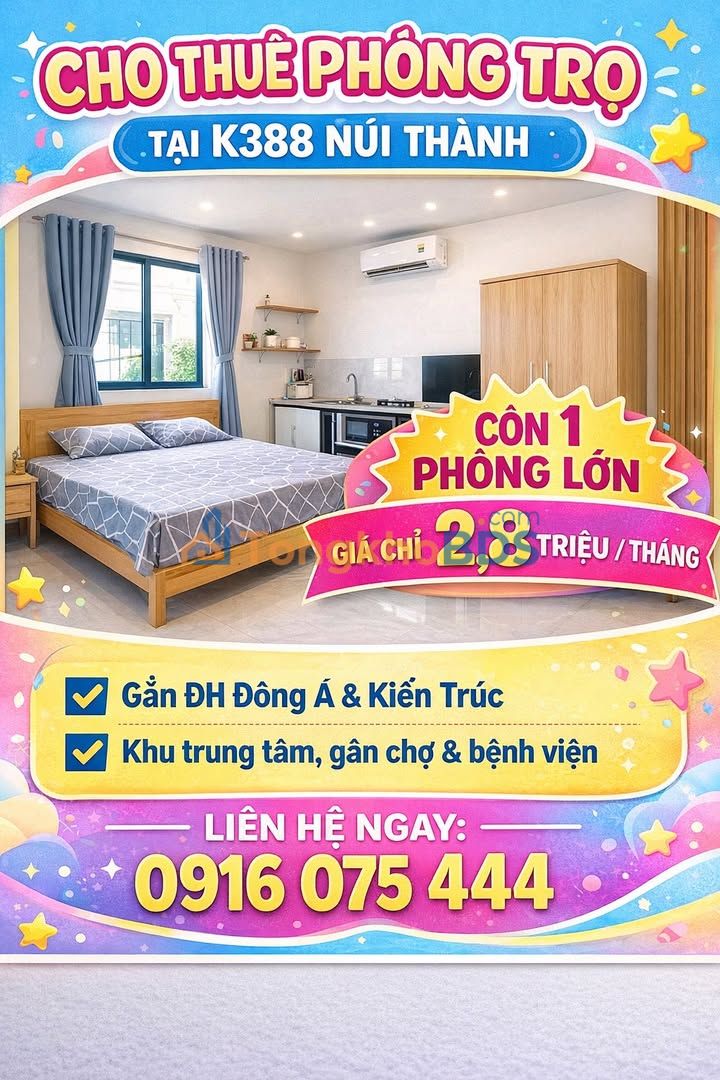 Phòng trọ Kiệt 388 Núi Thành 2.8 triệu - Sẵn sàng ở ngay