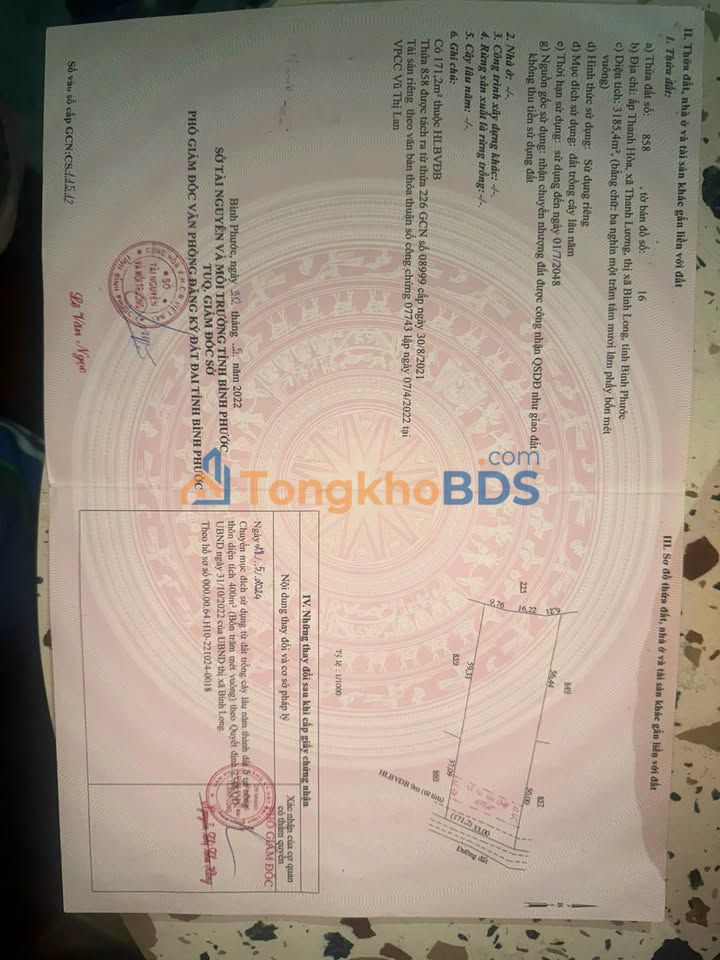 Đất nền Phường Phú Đức Bình Long 3.200m² giá 1,8 tỷ - Sổ đỏ chính chủ