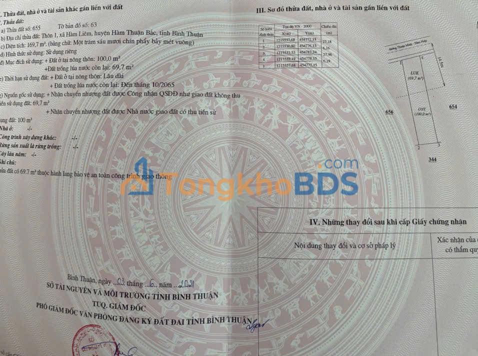 Đất thổ cư Hàm Liêm 169m² 850 triệu - Đường to ô tô